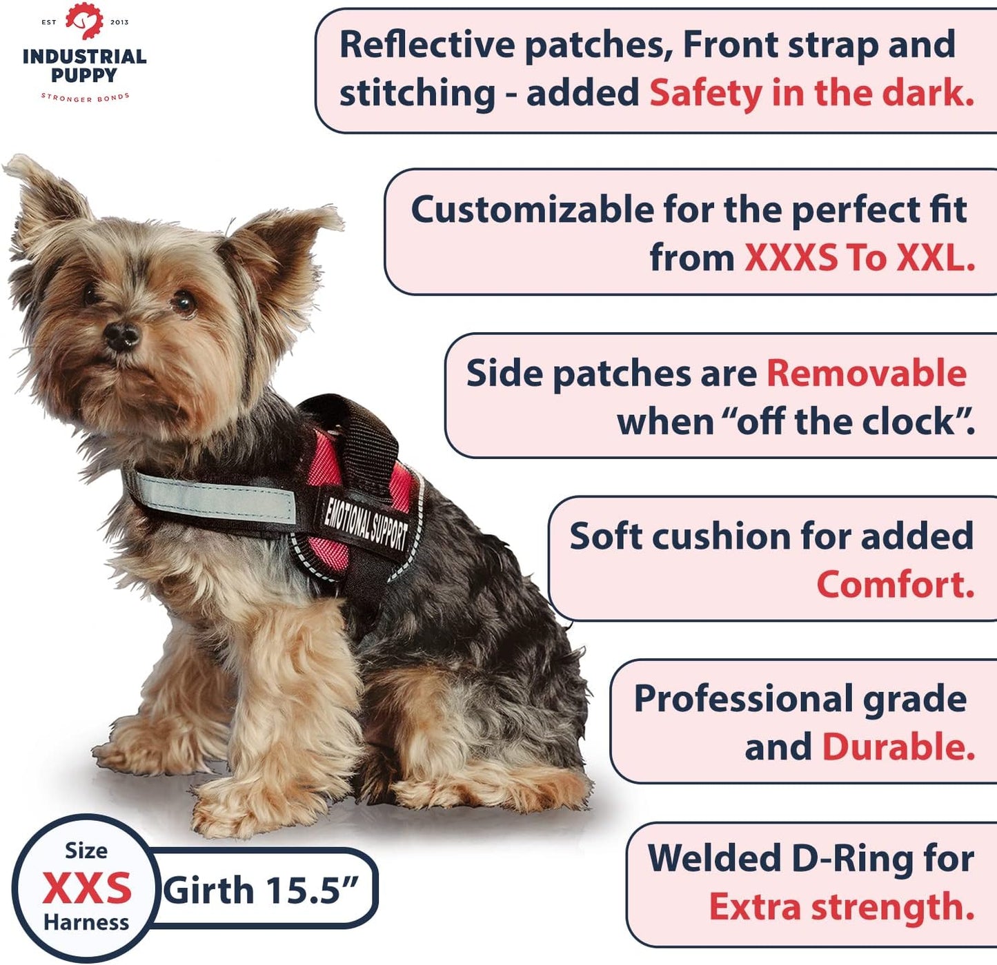 Emotional Support Dog Vest Harness with Reflective Straps and Matching ESA Leash Set - ESA Dog Vest in 7 Adjustable Sizes - Vests for Working Dogs