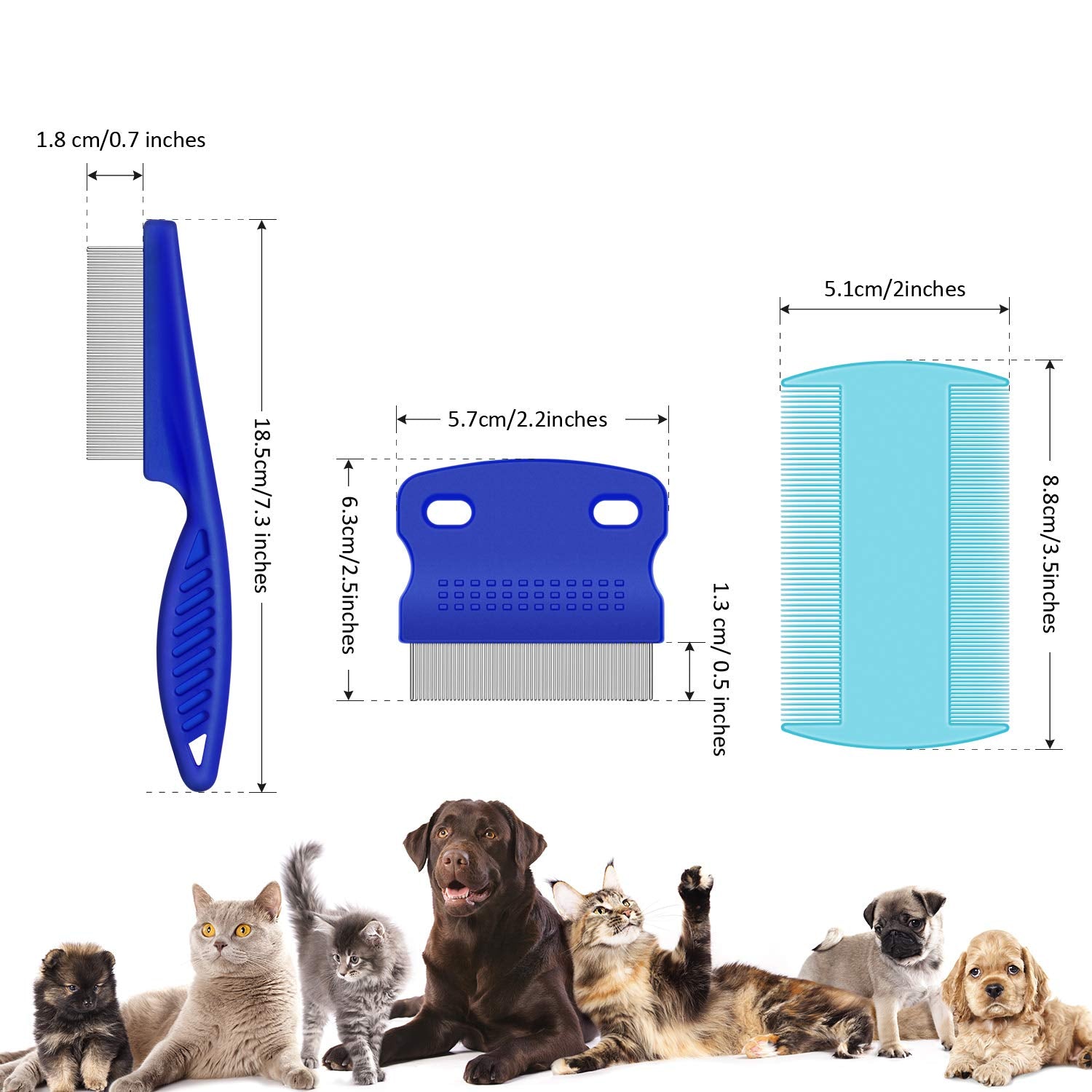 6 Pieces Pet Lice Combs Dog Grooming Flea Comb Cat Tear Stain Comb for Removal Dandruff, Hair Stain, Nit (Pink, Light Blue, Dark Blue, Yellow)