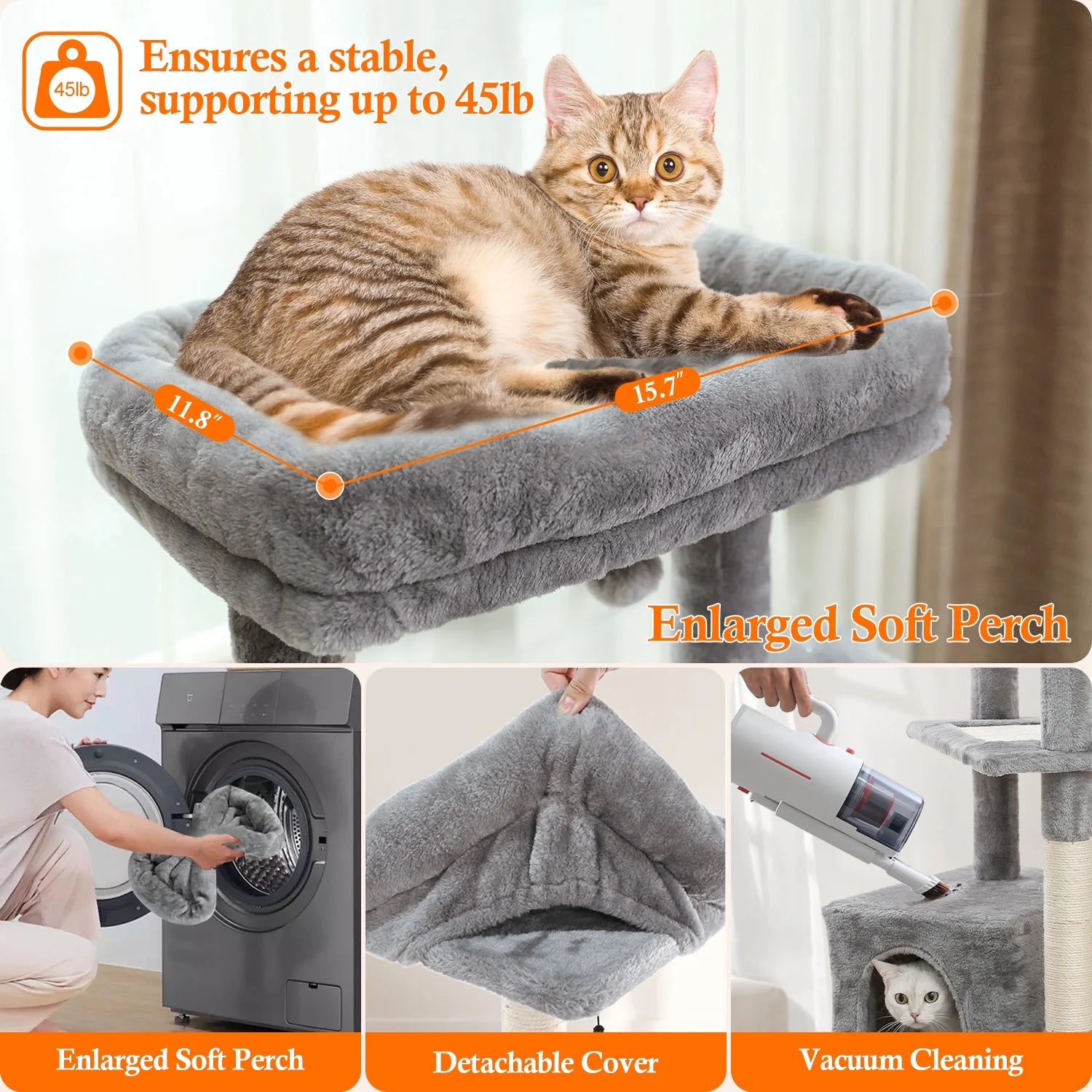 Cat Tree for Indoor Cats, Multi-Level Cat Tower with Sisal Covered Scratching Posts, Spacious Condo, Cozy Hammock and Plush Top Perch