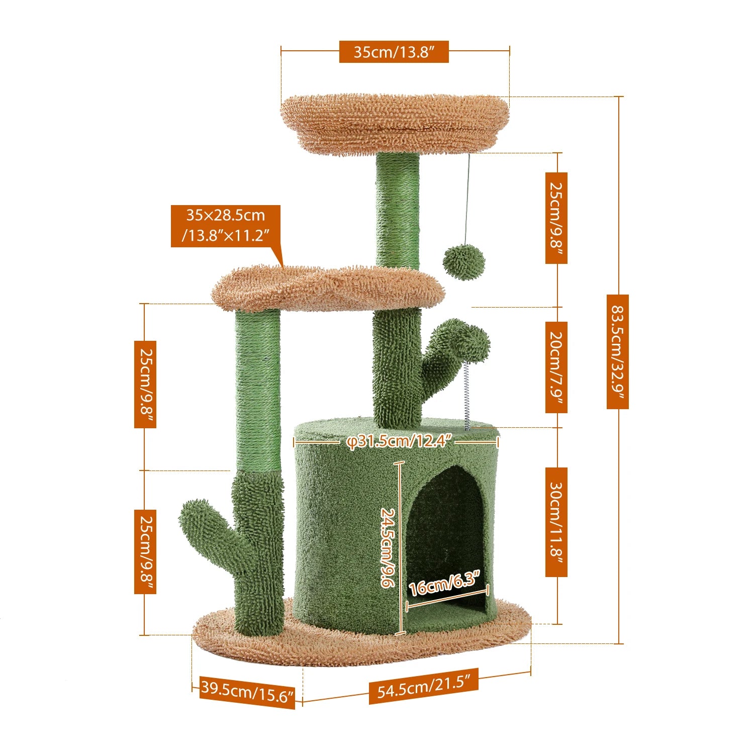 Festive Cat Scratching Post Cactus Tree Tower with Sisal Rope Cat Climbing Frame with Christmas Decoration