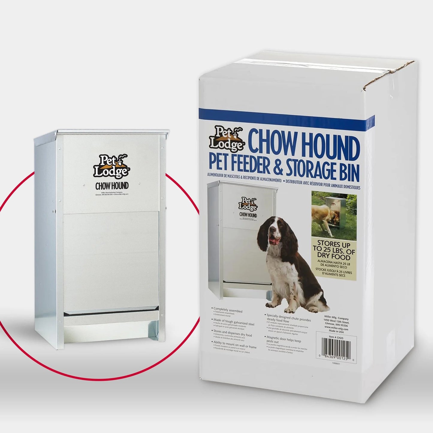 Dry Food Automatic Steel Dog Feeder Chow Hound 25 Pound Capacity