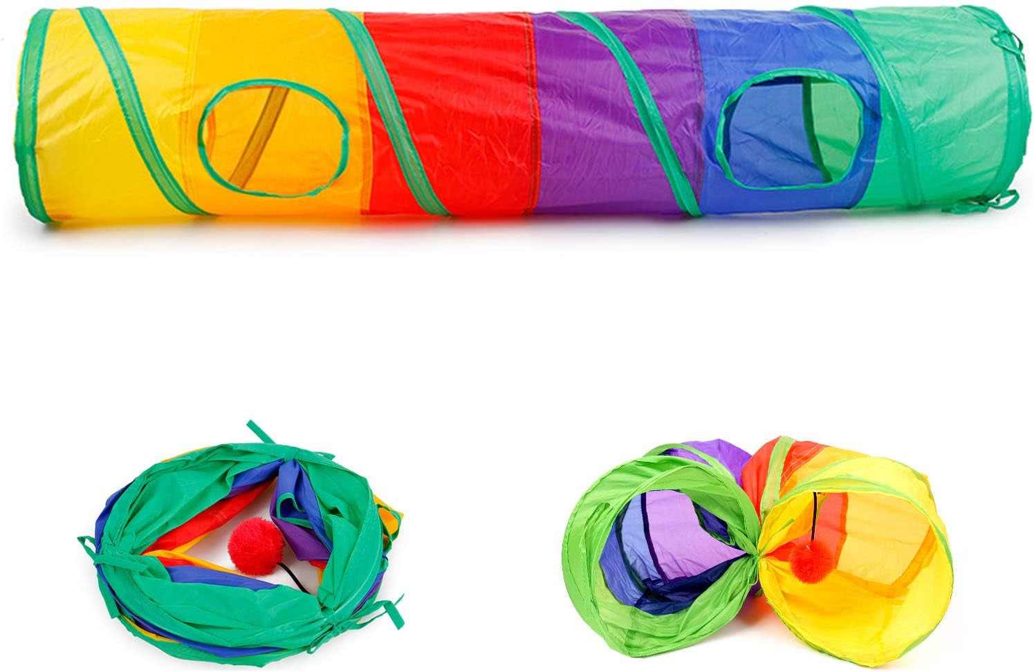 24Pcs Cat Toys Kitten Interactive Pet Toys Assortments, Foldable Rainbow S-Tunnel, Cat Feather Teaser, Wand Interactive Feather Toy, Fluffy Mouse, Crinkle Balls, Bell Play for Cat, Puppy, Kitty, Kitten