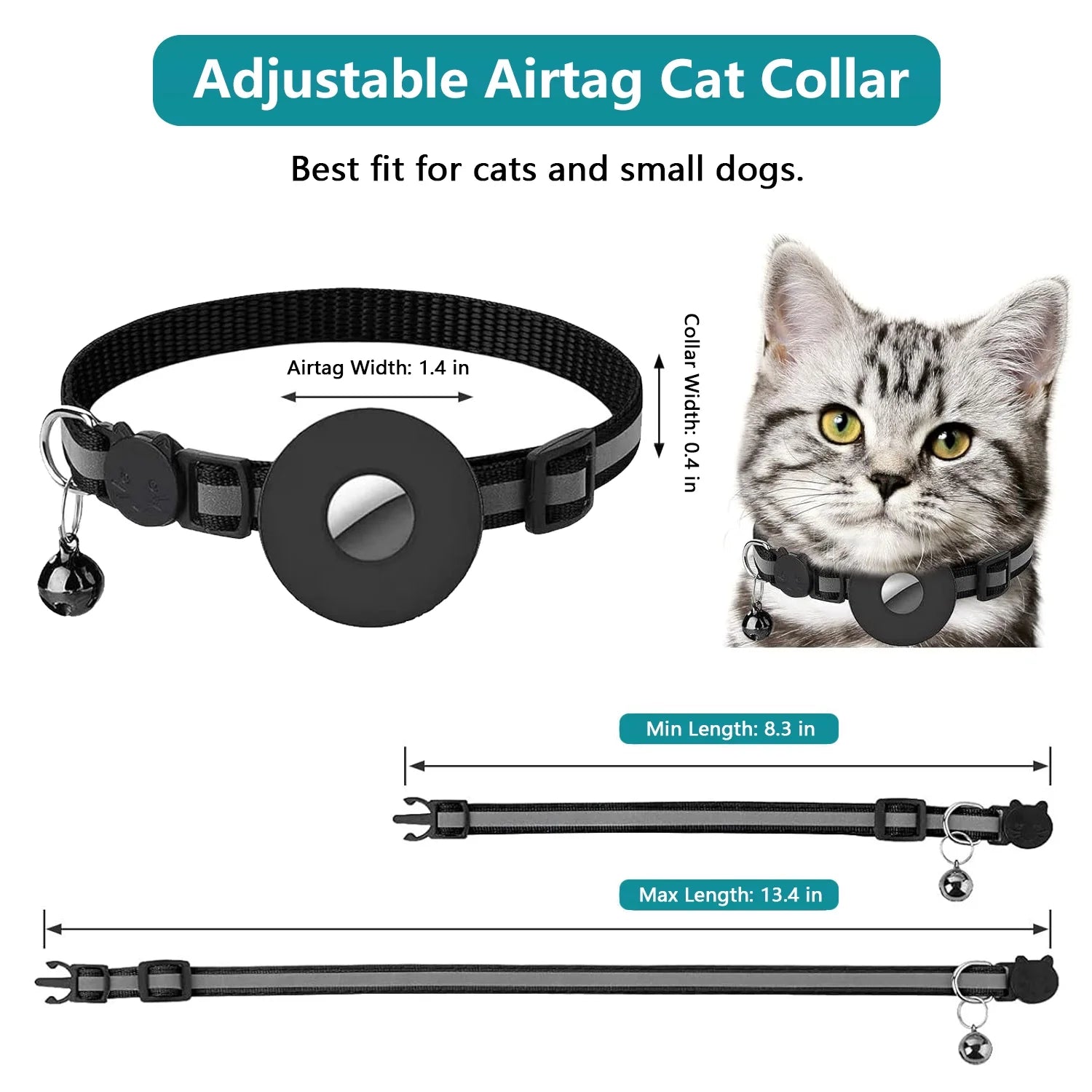 2 Pack Breakaway Airtag Cat Collar, Reflective Kitten Strap with Air Tag Case and Bell for Cat Kitten and Extra Small Dog, Pink & Black