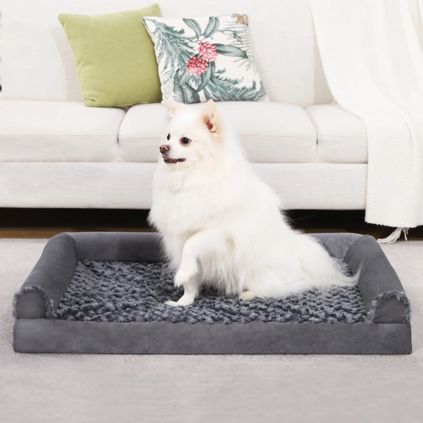 Orthopedic Headrest Dog Bed,47" Waterproof Washable Cover Dog Beds with Memory Foam