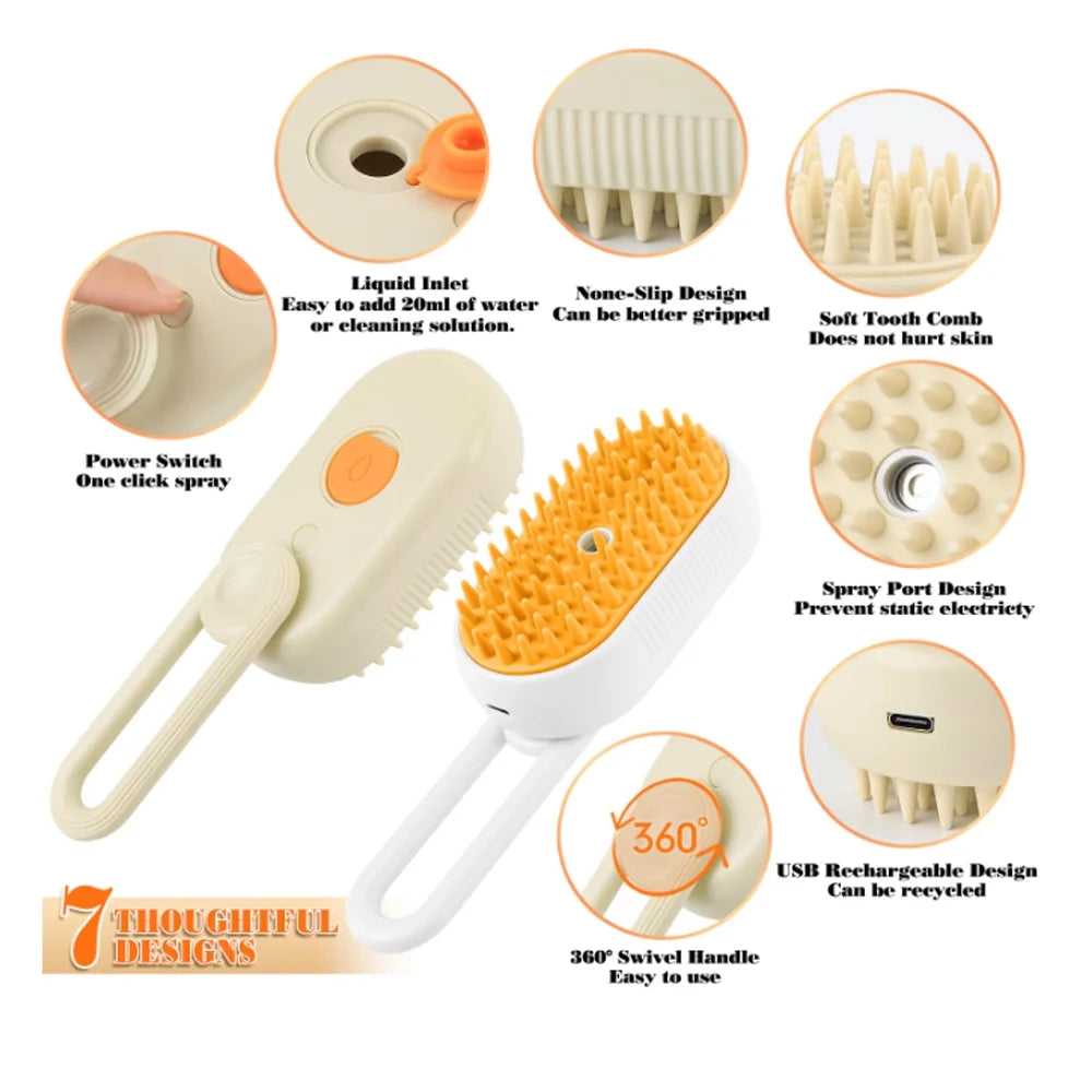 3 in 1 Updated Self Cleaning Cat Steamer Brush - Self Cleaning Steamy Cat Brush with Massage Sheding for Cats Dogs