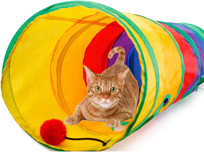 24Pcs Cat Toys Kitten Interactive Pet Toys Assortments, Foldable Rainbow S-Tunnel, Cat Feather Teaser, Wand Interactive Feather Toy, Fluffy Mouse, Crinkle Balls, Bell Play for Cat, Puppy, Kitty, Kitten