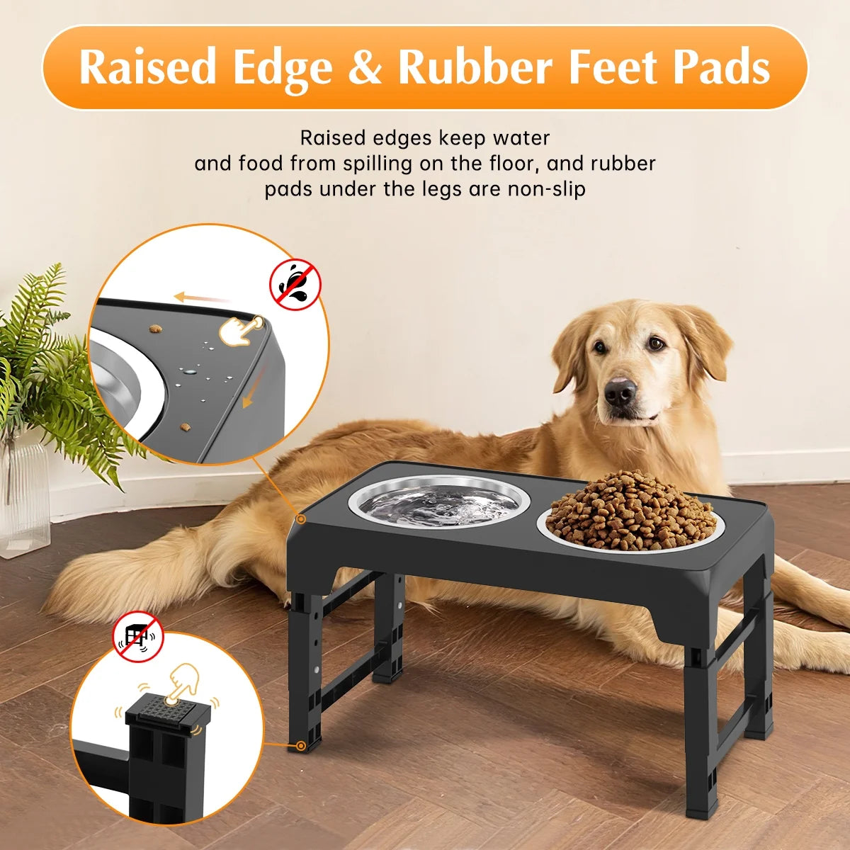 Elevated Dog Bowls, Raised Slow Feeder Dog Bowls with No Spill Dog Water Bowl Dispenser, 5 Heights Adjustable Raised Dog Bowls Stand for Small Medium Large Dogs Cats & Pets, Non-Slip Dog Feeder